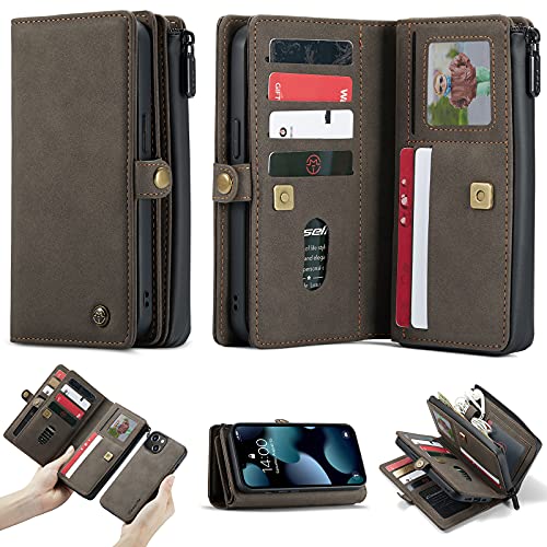 Schutzhülle für iPhone 13/Pro/ProMax/13MiNi, multifunktionale Brieftaschen-Hülle, 2-in-1 magnetischer, abnehmbarer Reißverschluss, Premium-Folio-Leder-Klapphülle mit 17 Kartenfächern, Ständer, von RGANILX