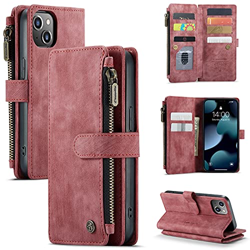 Schutzhülle für iPhone 13/Pro/ProMax/13MiNi, multifunktionale Brieftaschen-Schutzhülle, 2-in-1, magnetisch, abnehmbarer Reißverschluss, Premium-Folio-Leder-Klapphülle mit 10 Kartenfächern, Geldfach, von RGANILX