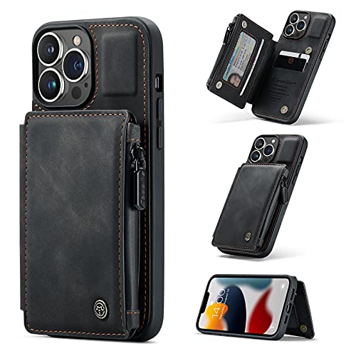 iPhone 13MiNi Schutzhülle für iPhone 13/Pro/ProMax/13MiNi, multifunktionale Brieftaschen-Schutzhülle, 2-in-1 Reißverschluss, Kartenhalter, Leder, TPU, doppelter Magnetverschluss, stoßfest, Schwarz von RGANILX