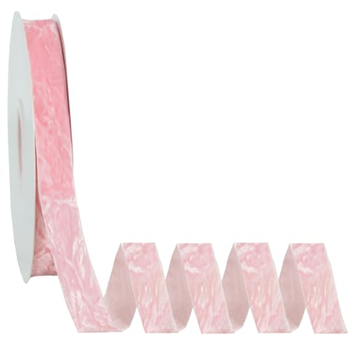 RIBBOOO Pinkes Samtband, 0,95 cm x 9,1 m, luxuriöses Knautschsamtband für Schleifen, Blumensträuße, Weihnachtsbaumschmuck, Geschenkverpackung, Kranz, Dekoration, Einladung, Urlaubsdekoration von RIBBOOO