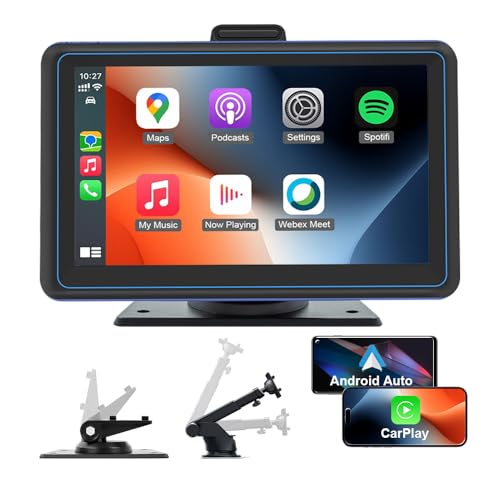 RICBAFEE 7 Zoll CarPlay Bildschirm für Auto mit Drahtlosem CarPlay Android Auto, Tragbares Autoradio mit Touchscreen, MirrorLink, GPS Navigation, Sprachsteuerung, FM Sender, AUX von RICBAFEE