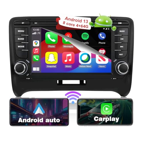 RICBAFEE Autoradio für Audi TT MK2 (2006-2014), 7 Zoll Touchscreen Android 13 Autoradio mit CarPlay Android Auto Bluetooth FM MirrorLink Rückfahrkamera Lenkradsteuerung (4+64GB 8Core) von RICBAFEE