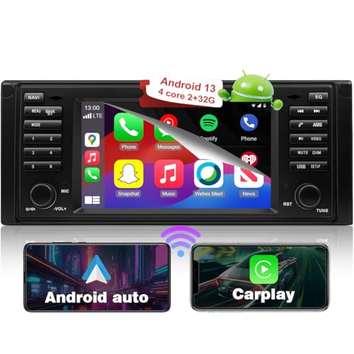 RICBAFEE Autoradio für BMW 5 Series E53 X5, 7 Zoll Android 13 Autoradio mit GPS Navigation CarPlay Android Auto Bluetooth FM DSP EQ WiFi Lenkradsteuerung Rückfahrkamera (2+32GB 4Core) von RICBAFEE