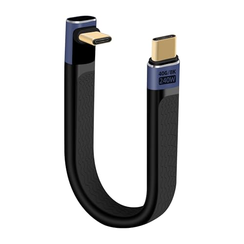 RIIEYOCA 240W Kurzes USB C Kurzes Kabel, 40Gbps 90 Grad mittlerer Winkel USB C zu USB C FPC Flachkabel, unterstützt 8K@60Hz UHD Video Ausgang, flaches flexibles Kabel für Telefone, Tablets, etc (14cm) von RIIEYOCA