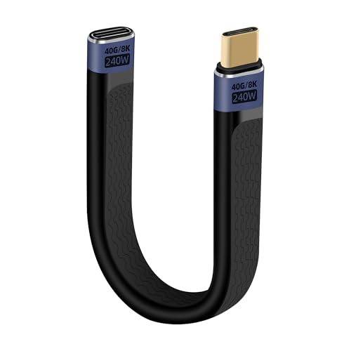 RIIEYOCA 40Gbps USB C Verlängerungskabel kurz, PD240W USB C Stecker auf Buchse FPC Flachkabel, Unterstützt 8K@60Hz UHD Videoausgabe, Flexibles Flachkabel für Telefone, Powerbank, SSD (mf) von RIIEYOCA