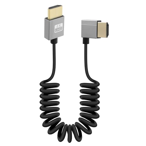 RIIEYOCA 4K Kurzes HDMI zu HDMI Spiralkabel, 90 Grad rechter Winkel 18Gbps High Speed HDMI2.0 Unterstützung 4K@60Hz, Kompatibel mit Camcordern, Monitoren (Rechts) von RIIEYOCA