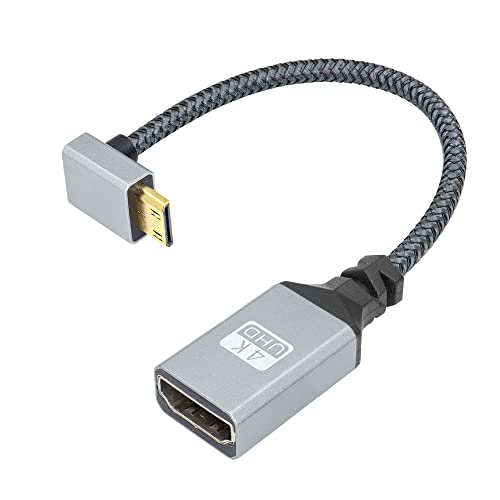 RIIEYOCA 4K Mini-HDMI-auf-HDMI-Adapterkabel, 90-Grad-Winkel nach oben, Mini-HDMI-Stecker auf HDMI-Buchse, Aluminium, kurzes geflochtenes Nylonkabel, unterst¨¹tzt 4K UHD(20 cm) von RIIEYOCA