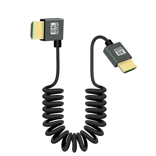 RIIEYOCA 8K 90 Grad HDMI auf HDMI Spulenkabel, Linker Winkel kurz 48Gbps High Speed HDMI2.1 Unterstützung HDR, 8K@60Hz, 4K@120Hz, Kompatibel mit Camcordern, Monitoren (Links) von RIIEYOCA