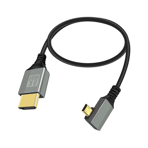 RIIEYOCA 8K Mikro-HDMI auf HDMI Adapterkabel, 90 Grad linker Winkel Mikro-HDMI Stecker auf HDMI Stecker 8K@60Hz 4K@120Hz 48Gbps High-Speed HDMI 2.1 Verbindungskabel(0.5M) von RIIEYOCA