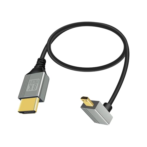 RIIEYOCA 8K Micro HDMI auf HDMI Adapter Kabel, 90 Grad nach unten gewinkelt Micro HDMI Stecker auf HDMI Stecker 8K@60Hz 4K@120Hz 48Gbps High-Speed HDMI 2.1 Anschlusskabel für Laptop, TV (0.5M) von RIIEYOCA