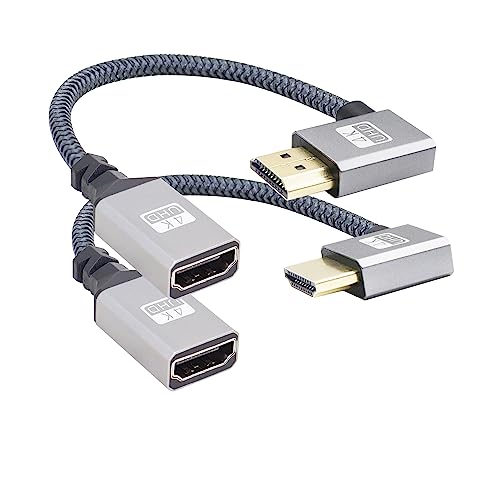 RIIEYOCA 90 Grad Links & rechts gewinkeltes UHD 4K HDMI zu HDMI Flechtkabel 0.59ft,18Gbps High Speed 2.0 Flechtkabel, unterstützt 4K@60Hz,1080p,HDCP 2.2,3D (2pack) von RIIEYOCA