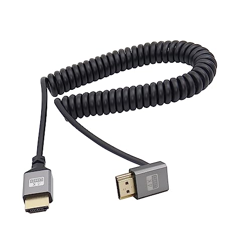 RIIEYOCA 90 Grad Winkel UHD 4K HDMI Stecker auf HDMI Stecker 18Gbps High Speed 2.0 Extender Spiralkabel Unterstützt 4K@60Hz,1080p,ARC,3D,dehnbar auf 1.5M/5FT von RIIEYOCA