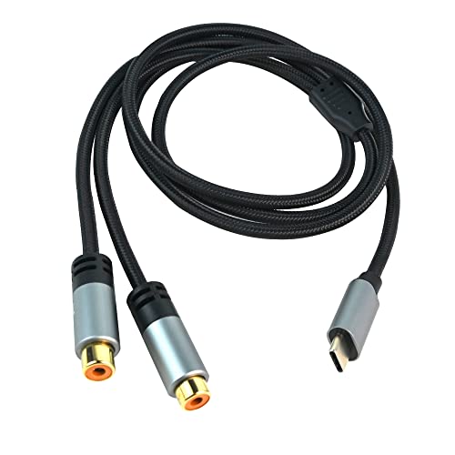 RIIEYOCA USB C auf 2 Cinch-Kabel, Typ-C-Stecker auf 2 Cinch-Buchsen, Stereo-Audiokabel, Y-Adapterkabel für Autoradio, Telefon, Tablet, Autoradio, Lautsprecher, DVD (1 m, grau) von RIIEYOCA