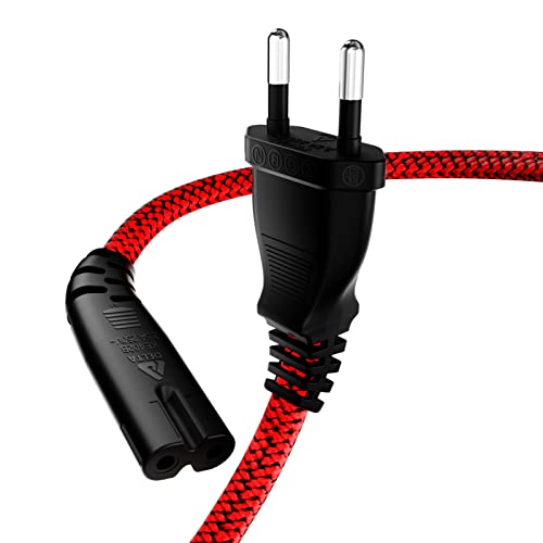 Stromkabel 2 Polig, RIKSOIN Netzkabel 5m Eurostecker (CEE 7/16 auf C7) Nylon-Geflecht Universale Kleingerätekabel mit VDE für TV, PS3/PS4/PS5,One S/X, Laptop Netzteil, Blu-ray, Radio usw von RIKSOIN