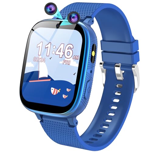 Smartwatch Kinder für Jungen Mädchen, Telefon Uhr für Kinder Armbanduhr mit Anruf SOS Spiel Schulmodus SchrittzäHler Wecker Hörbuch Kamera Kinderuhr Telefonieren für Kids 4-12 Jahre Geschenk (Blau) von RINOTEG