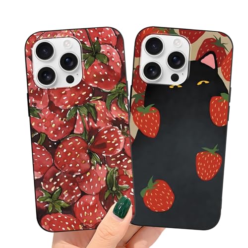 RIUGHJID 2 Stück HandyHülle für Xiaomi Redmi Note 10S 4G Hülle 6,43", Schwarz Weiche Silikon Case Schutzhülle mit Süß Katze Erdbeere Muster Stoßfest TPU Cover für Redmi Note 10 4G von RIUGHJID