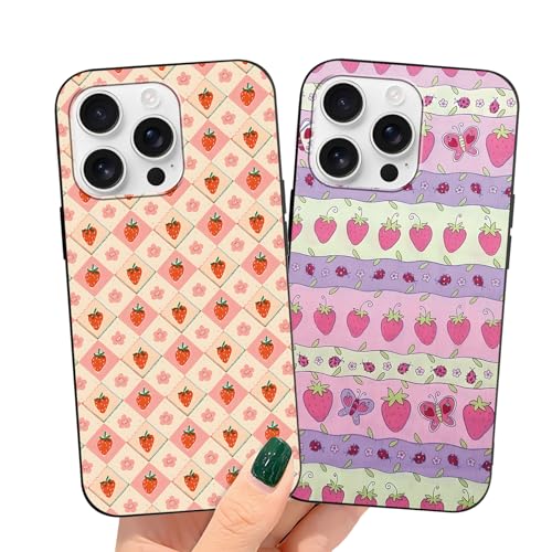 RIUGHJID 2 Stück HandyHülle für Xiaomi Redmi Note 13 Pro 4G Hülle 6,67", Aesthetic Muster Strawberry Design Schwarz Schutzhülle TPU Bumper Silikon Stoßfest Cover für Redmi Note 13 Pro 4G von RIUGHJID