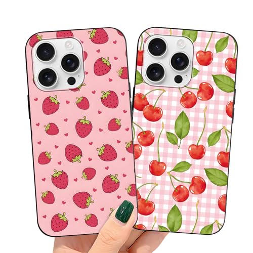 RIUGHJID 2 Stück HandyHülle für Xiaomi Redmi Note 8T Hülle 6,3", Schwarz Silikon Schutzhülle mit Cherry Strawberry Aesthetic Muster Mädchen Frauen Stoßfest TPU Cover für Xiaomi Redmi Note 8T von RIUGHJID