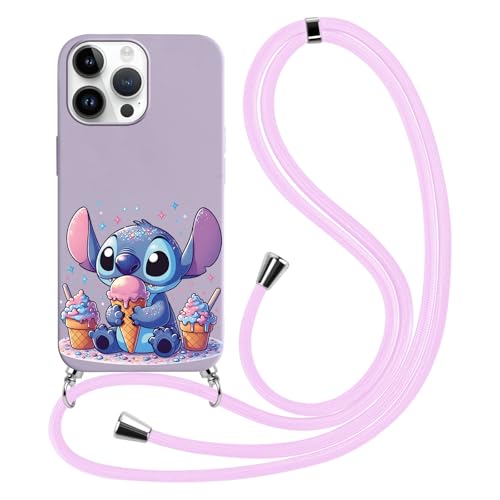 RIUGHJID Handykette Handyhülle für Samsung Galaxy A32 5G 6.5" Hülle mit Band, Schön Cartoon Anime Lindo Muster Necklace Schutzhülle mit Kordel zum Umhängen Silikon Weich TPU Stoßfest Case, lila von RIUGHJID