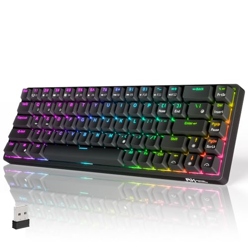 RK ROYAL KLUDGE RK G68 Mechanische Tastatur Kabellose 65% QWERTY US RGB Gaming Tastatur Bluetooth/2.4G/Kabelgebunden PBT-Tastenkappen Abnehmbarer Rahmen Hot Swappable Brauner Schalter, Schwarz von RK ROYAL KLUDGE