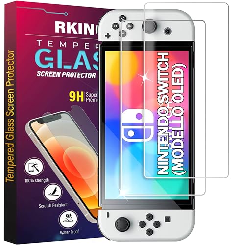 RKINC 2 Stück, Panzerglas Schutz Glas für Nintendo Switch (modello OLED), Panzer HD Displayschutzfolie, 0,33 mm kratzfest, splitterfrei, blasenfrei, lebenslangeGarantie von RKINC