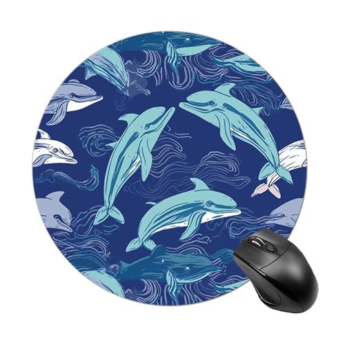 Rundes Mauspad Delfin, rutschfeste Gummiunterseite, kleines Mauspad, wasserdicht, Mauspad für Computer, Laptop, 20 x 20 cm von RKJVB