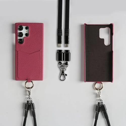 Lederhülle für Samsung Galaxy S25 Ultra S24 S23 S21fe S22 Note20, Umhängegurt, Kartenfach (für Samsung Galaxy Note20 / Roséschwarzes Armband) von RKSHC