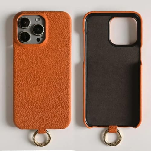 RKSHC Lederhülle für iPhone 15 Pro Max 16pro 14pro 13 12 11 Fingerring-Telefonhülle Fingerringhalterung Rückseite Lederhülle (Für iPhone 12 Mini/Orange 6308) von RKSHC