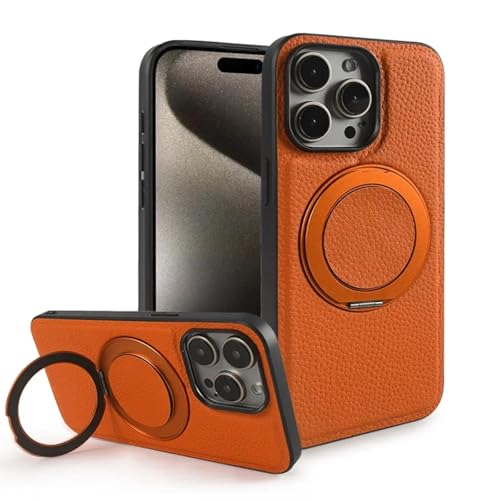 RKSHC Magnetringständer-Lederhülle für iPhone 15 Pro Max 14pro 13 14 12pro Magnetische kabellose Ladehülle (für iPhone 12 Mini (5,4 Zoll)/Orange6308) von RKSHC