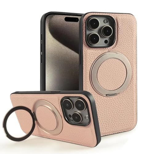 RKSHC Magnetringständer-Lederhülle für iPhone 15 Pro Max 14pro 13 14 12pro Magnetische kabellose Ladehülle (für iPhone 13 Pro (6,1")/Pink6207) von RKSHC