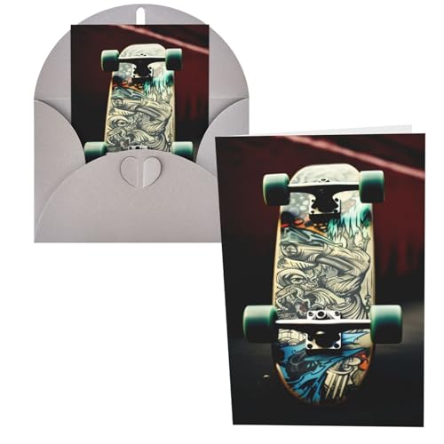 RLDOBOFE Grußkarte mit Umschlägen, blanko, Skate-Boards, Grußkarten, 20,3 x 15,2 cm, Notizkarten, "Thinking of You", blanko, Dankeskarte, Hochzeitskarten für alle Anlässe von RLDOBOFE