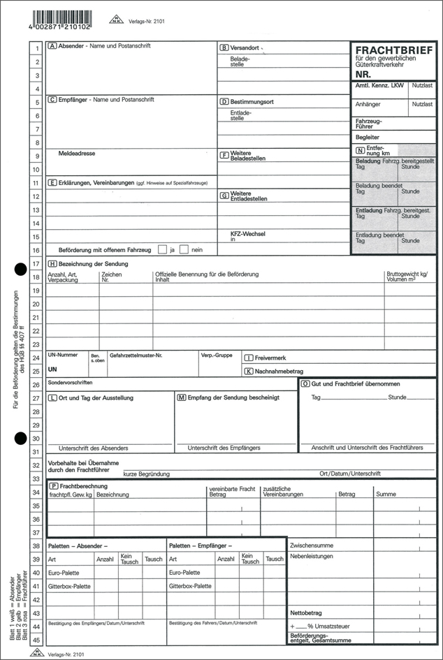 RNK Verlag Vordruck , Frachtbrief für Güterkraftverkehr, , SD von RNK Verlag