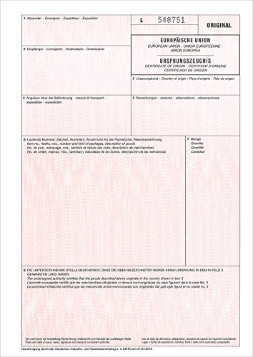 RNKVERLAG 2269L - Ursprungszeugnis - roter Vordruck, 2 Einzelblatt, DIN A4, 50 Stück von RNKVERLAG