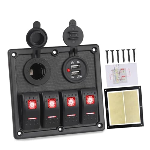 12V 24V 4 Gang Rocker Switch Panel With Circuit Breaker Led Switch Panel Boat Marine Car Truck RNUMLIGH(Red) von RNUMLIGH