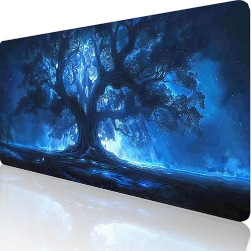 Gaming Mauspad Blau Motiv, Baum Mousepad XXL 800x400x3mm, Wasserfest Anti-Rutsch Schreibtisch Mouse Pad verbessert Präzision und Geschwindigkeit, Gaming Zubehör für Office Geschenk Zimmer Deko 1-S-8 von RNXAOPEN