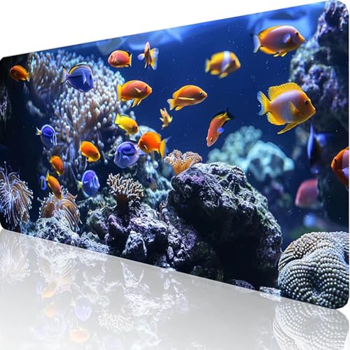 Gaming Mauspad Blau Motiv, Ozean Mousepad XXL 1200x600x3mm, Wasserfest Anti-Rutsch Schreibtisch Mouse Pad verbessert Präzision und Geschwindigkeit, Gaming Zubehör für Office Geschenk Zimmer Deko 3-4-K von RNXAOPEN