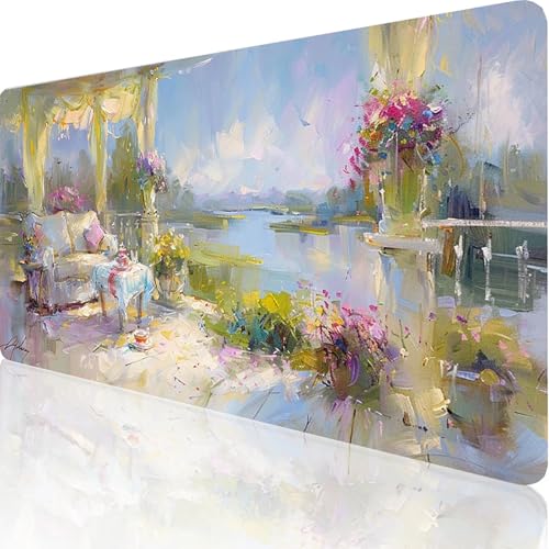 Gaming Mauspad Gelb Motiv, Blume Mousepad XXL 600x300x3mm, Wasserfest Anti-Rutsch Schreibtisch Mouse Pad verbessert Präzision und Geschwindigkeit, Gaming Zubehör für Office Geschenk Zimmer Deko Z-1-S von RNXAOPEN