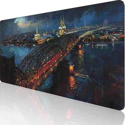 Gaming Mauspad Gelb Motiv, BrüCke Mousepad XXL 1200x600x3mm, Wasserfest Anti-Rutsch Schreibtisch Mouse Pad verbessert Präzision und Geschwindigkeit, Gaming Zubehör für Office Geschenk Zimmer J-N-X von RNXAOPEN