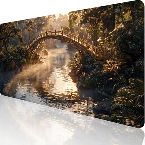 Gaming Mauspad Gelb Motiv, BrüCke Mousepad XXL 600x300x3mm, Wasserfest Anti-Rutsch Schreibtisch Mouse Pad verbessert Präzision und Geschwindigkeit, Gaming Zubehör für Office Geschenk Zimmer Deko 4-6-X von RNXAOPEN