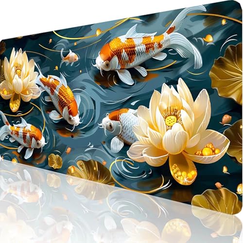 Gaming Mauspad Gelb Motiv, Fisch Mousepad XXL 1200x600x3mm, Wasserfest Anti-Rutsch Schreibtisch Mouse Pad verbessert Präzision und Geschwindigkeit, Gaming Zubehör für Office Geschenk Zimmer Deko 9-7-N von RNXAOPEN