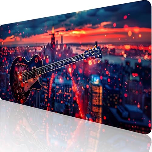 Gaming Mauspad Gelb Motiv, Gitarre Mousepad XXL 600x300x3mm, Wasserfest Anti-Rutsch Schreibtisch Mouse Pad verbessert Präzision und Geschwindigkeit, Gaming Zubehör für Office Geschenk Zimmer L-5-8 von RNXAOPEN