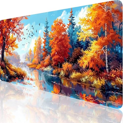 Gaming Mauspad Gelb Motiv, Landschaft Mousepad XXL 800x400x3mm, Wasserfest Anti-Rutsch Schreibtisch Mouse Pad verbessert Präzision und Geschwindigkeit, Gaming Zubehör für Office Zimmer Deko B-5-W von RNXAOPEN