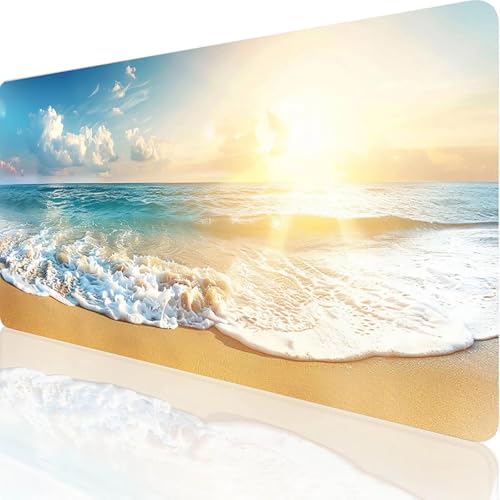 Gaming Mauspad Gelb Motiv, Strand Mousepad XXL 600x300x3mm, Wasserfest Anti-Rutsch Schreibtisch Mouse Pad verbessert Präzision und Geschwindigkeit, Gaming Zubehör für Office Geschenk Zimmer Deko 0-6-7 von RNXAOPEN