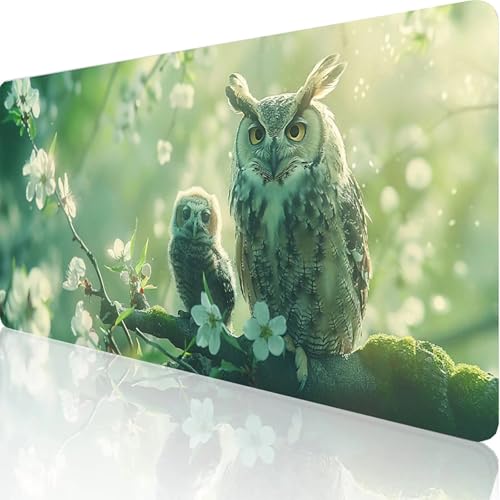 Gaming Mauspad Grau Motiv, Eule Mousepad XXL 800x400x3mm, Wasserfest Anti-Rutsch Schreibtisch Mouse Pad verbessert Präzision und Geschwindigkeit, Gaming Zubehör für Office Geschenk Zimmer Deko Y-B-2 von RNXAOPEN