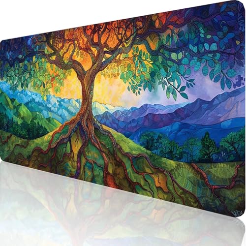 Gaming Mauspad GrüN Mauspad XXL 900x400x3mm XXL Mousepad Baum des Lebens Mauspad Gaming Zubehör mit Anti Rutsch Basis Mouse Pad， Wasserdicht und Langlebig für Maus und Tastatur schmücken Office 5-7-7 von RNXAOPEN