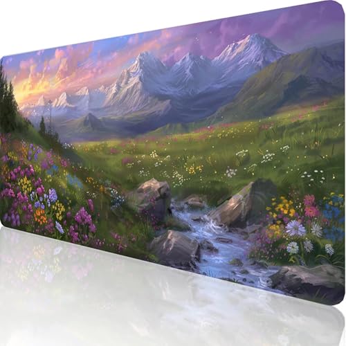 Gaming Mauspad GrüN Motiv, Blume Mousepad XXL 600x300x3mm, Wasserfest Anti-Rutsch Schreibtisch Mouse Pad verbessert Präzision und Geschwindigkeit, Gaming Zubehör für Office Geschenk Zimmer Deko 5-M-A von RNXAOPEN