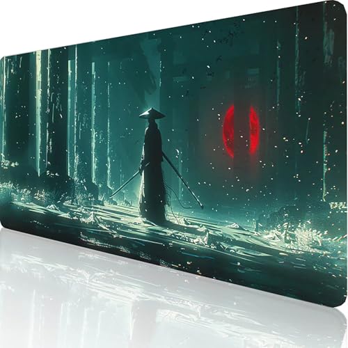 Gaming Mauspad GrüN Motiv, Krieger Mousepad XXL 800x400x3mm, Wasserfest Anti-Rutsch Schreibtisch Mouse Pad verbessert Präzision und Geschwindigkeit, Gaming Zubehör für Office Geschenk Zimmer 4-1-E von RNXAOPEN