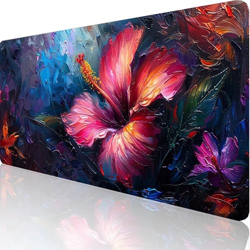 Gaming Mauspad Rosa Motiv, Blume Mousepad XXL 1200x600x3mm, Wasserfest Anti-Rutsch Schreibtisch Mouse Pad verbessert Präzision und Geschwindigkeit, Gaming Zubehör für Office Geschenk Zimmer Deko 9-C-K von RNXAOPEN