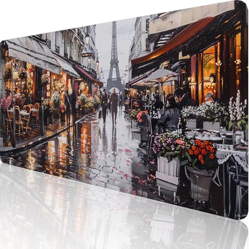 Gaming Mauspad Stadt Motiv, Paris Mousepad XXL 1200x600x3mm, Wasserfest Anti-Rutsch Schreibtisch Mouse Pad verbessert Präzision und Geschwindigkeit, Gaming Zubehör für Office Geschenk Zimmer J-4-T von RNXAOPEN