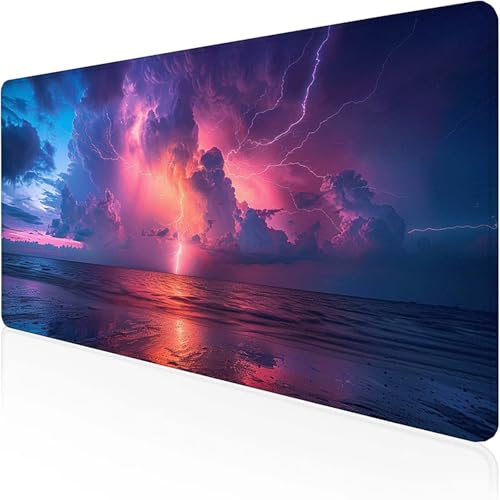 Mauspad Blitz Mousepad XXL 900 x 300 x 3mmLila Gaming Mauspad with Stitched Edges Wasserdicht rutschfest Maus Pad für Büro Zubehör Laptop Verbessert Präzision und Geschwindigkei, Geschenke 7-V von RNXAOPEN